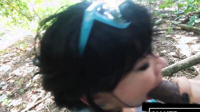 Big Booty Puerto Rican Sucking Long black Dick in the Woods