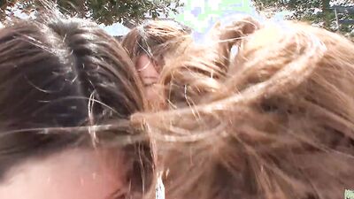 These bitches were kissing each other by the pool and later sucked super hard cocks