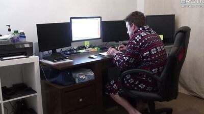 Caught jerking off, his cock gets punched