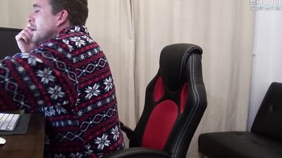 Caught jerking off, his cock gets punched