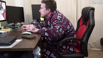 Caught jerking off, his cock gets punched