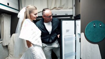 Cutie bride Fibi Euro escapes from wedding to fuck a guy in truck