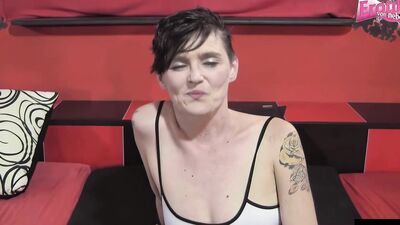 German amateur gangbang casting with a skinny milf