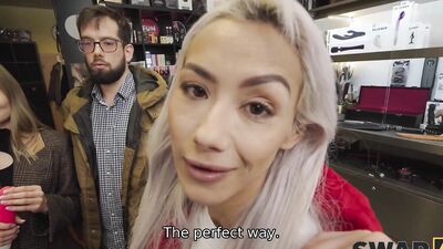 SWAP4K. Met Fibi Euro in a sex shop and fucked her hard in threesome with Veronica Leal