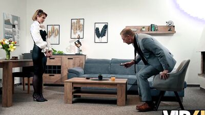 VIP4K. I sucked daddy's cock not to look silly! And my BF was watching it
