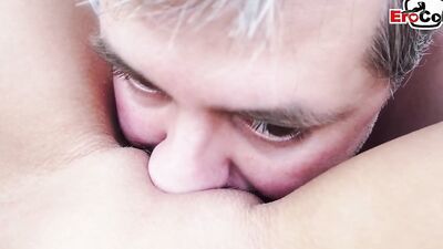Blonde German milf has a fuck casting on round pink couch