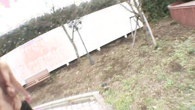 Cute Asian girl gets her pussy fingered outside and sucks dick to get creamed.