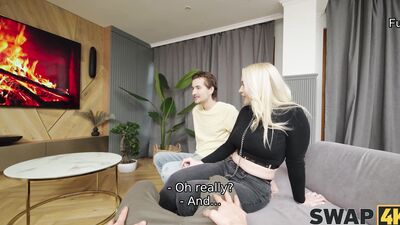 SWAP4K. Vera Jarw and Veronica Leal played kinky game and shared a huge cock on the couch