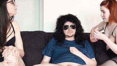 Both the wife and the therapist laugh at the sight of his tiny dick