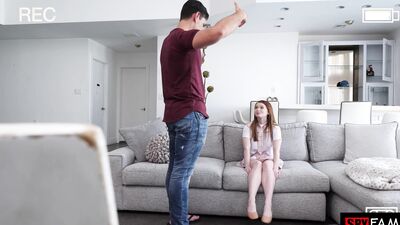 Stepdaughter Swallows Stepdad's Cock After He Scares Away Her Boyfriend