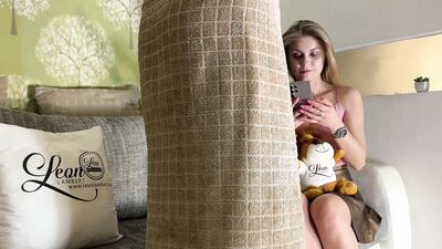 Hot and horny skinny blonde secretary takes her panties off and gets the lube to give a handjob