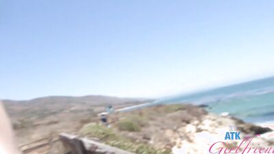 Rose Caarter on vacation gets her pussy rubbed and sucks cock and footjob in car