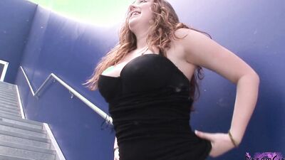 Fiery Redhead Bares Her Big Real Juggs Around Town