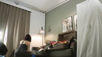 An influencer Tik Tok Girl in finds a dick in her room while making a try on haul for lingerie
