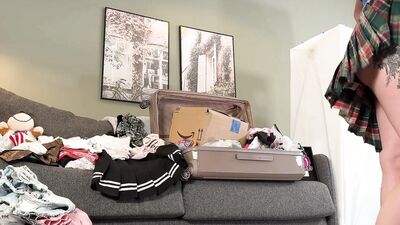 An influencer Tik Tok Girl in finds a dick in her room while making a try on haul for lingerie