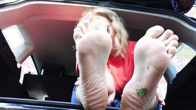 Big size 43 feet on a road trip (BBW feet, BIG feet, dirty soles, foot tease, sexy soles, chubby)