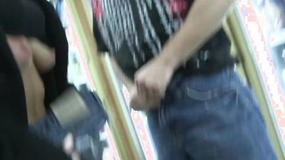 Once they find a spot without cameras the curvy blonde gets railed in the store