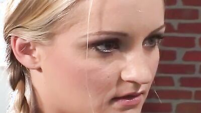 On the school desk Jasmine gets penetrated and screwed by two friends