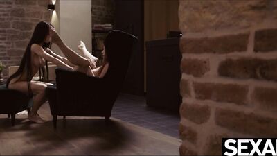 Masturbating for each other before hot lesbian scissoring