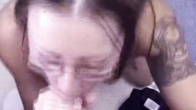 Sexy babe mouth working magic on his tiny dick