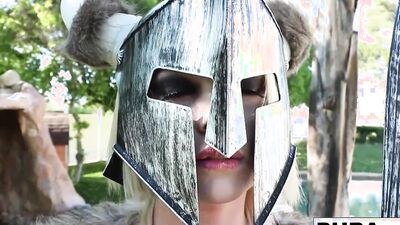 Sexy Viking Nadia plays wtih her pussy in the forest