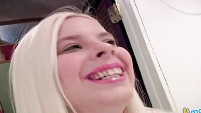 Blonde Kinzy Jo Hand Bangs Her Hung Lovers Enormous Cock
