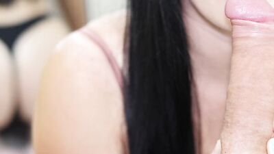 Sensual close-up Blowjob. Mouth full of cum