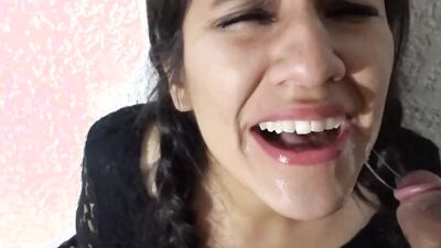 POV Wednesday is doing a great sloppy blowjob with huge facial