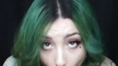 Chubby Tattooed Babe Gives Sloppy Blowjob to Big Dildo While Talking Dirty to you