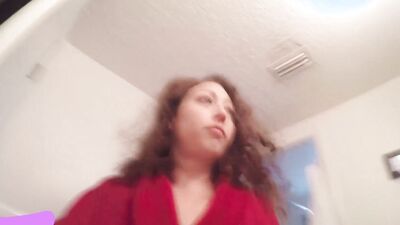 Chubby MILF gets her pretty pussy on display in public toilet for all to see