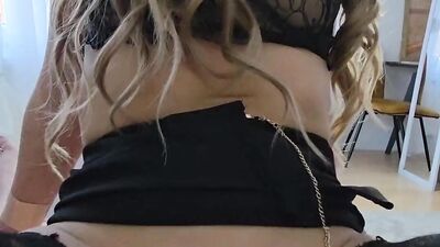 Hot blonde Russian MILF cheats on husband with masked amateur babe
