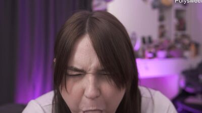 Watch this passionate Russian femdom give a BJ with a dildo and blow it all