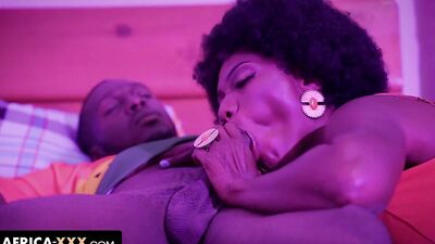 Hot ebony babes and their small tits take turns on a big white cock in the guest room