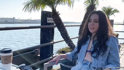 Watch Whitney Wright get her throat stretched and fucked hard by Romeo Mancini's massive cock outside