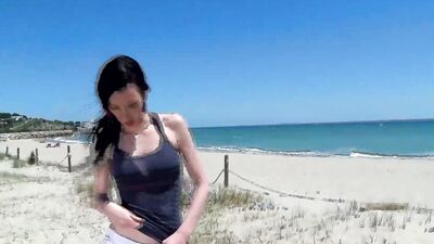 Hot European tourist picks up busty babe & pounds her hard on the beach