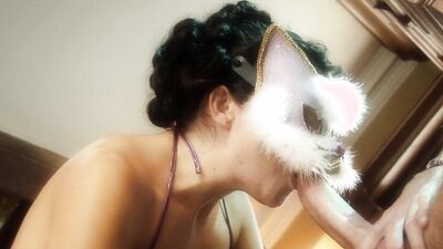 Cat in mask and stockings gets her tight pussy pounded hard in doggy style