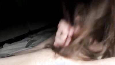 Amateur brunette with long hair gives a sexy blowjob and a hot BJ