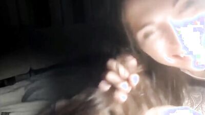 Amateur brunette with long hair gives a sexy blowjob and a hot BJ