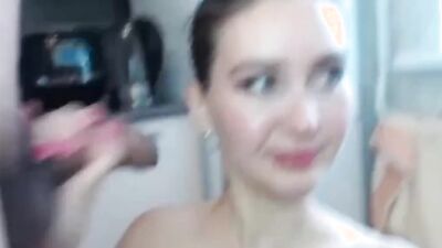 Watch this hot babe deepthroat and lick her way to a huge cumshot