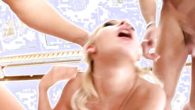 Petite babe Bea Stiel takes on multiple cocks in a wild bukkake orgy