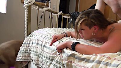 Lilianna West's tattooed body bounces on an older guy's hard cock while he cums