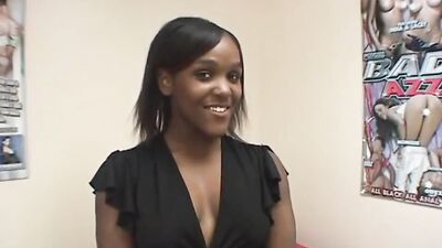 Lisa Young's first time on camera: busty black babe with huge tits and a big ass gets a hardcore deepthroat and blowjob from her