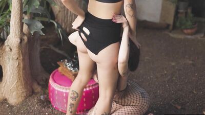 Kinky brunette dominates her submissive with toys and pussy play