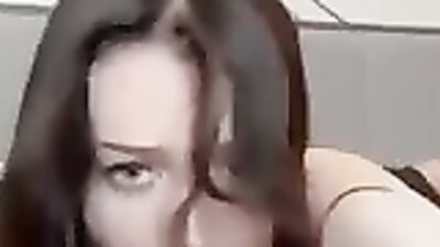 Cheating Brunette gets her huge tits covered in cum after getting eye contact with her man