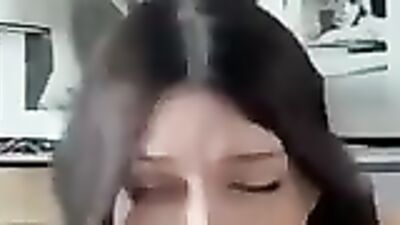 Cheating Brunette gets her huge tits covered in cum after getting eye contact with her man