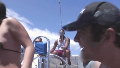 Emily Evermoore's tight pussy gets pounded hard by a huge white cock while the boat rocks