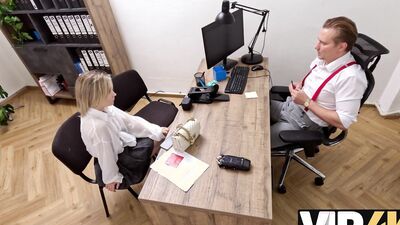 Lily Blossom seduces loan officer & gets drilled in the office