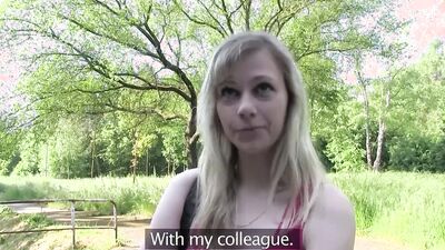 Blonde bombshell takes a hard pounding after casting and drains balls in public