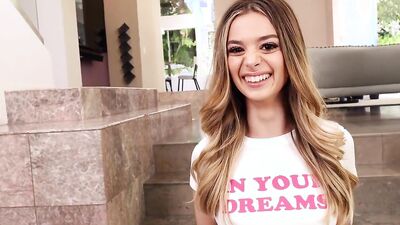 Molly Little deepthroats and blows 9 cocks & takes a cumshot facial