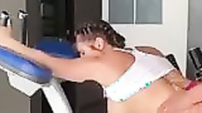 Sexy babe with huge tits gets her ass drilled in sweaty workout at gym